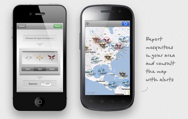 No More Mosquitoes on iPhone and Nexus S, the report and the map views